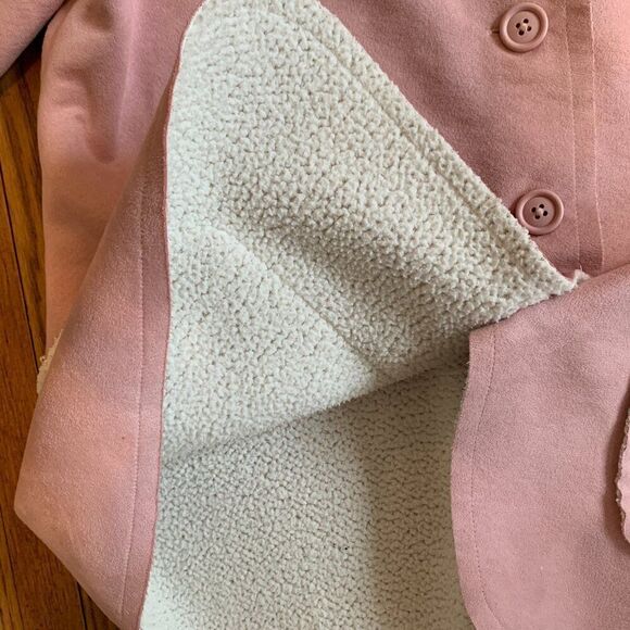 VTG Pink Teddy Shearling Jacket Coat Faux Fur Leather Suede Boho Western Soft L - Picture 15 of 16